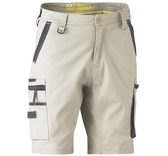 Bisley Workwear Flex Move Stretch Cargo Shorts Stone Regular Length 30 Waist