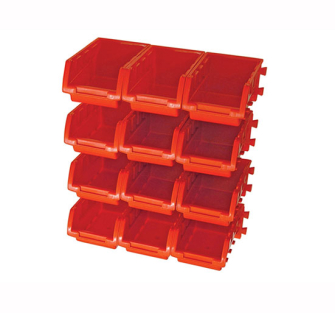 Faithfull 12 Plastic Storage Bins with Wall Mounting Rails - Wall